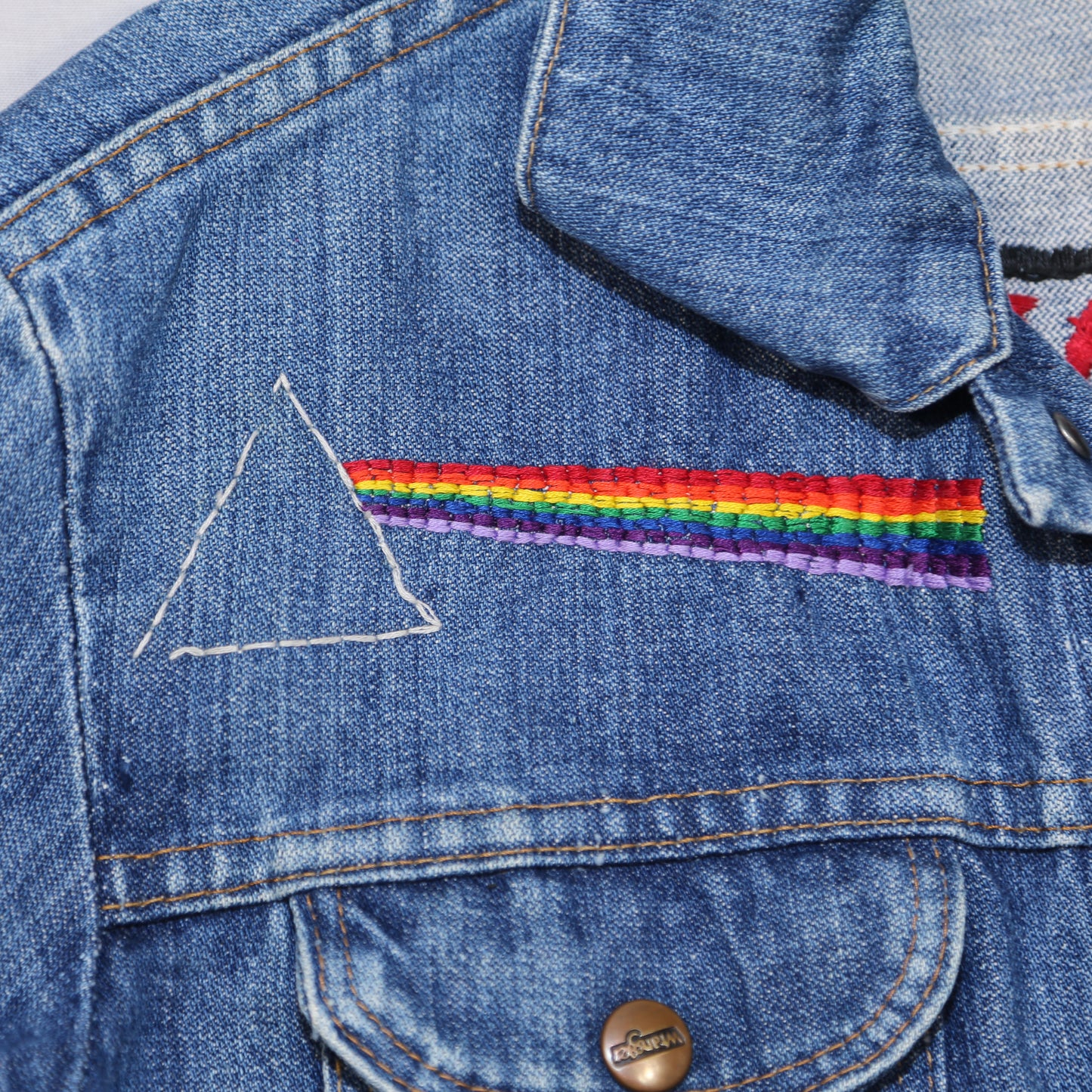 1970's Wrangler Denim jacket with band Embroidery - XS/S