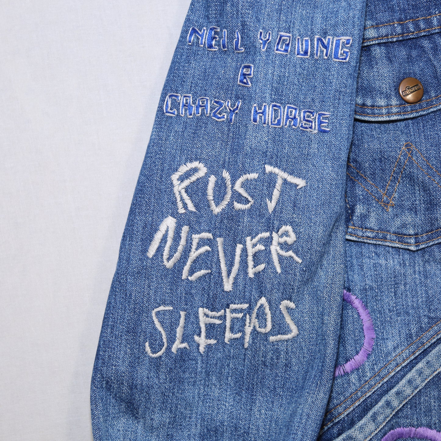 1970's Wrangler Denim jacket with band Embroidery - XS/S