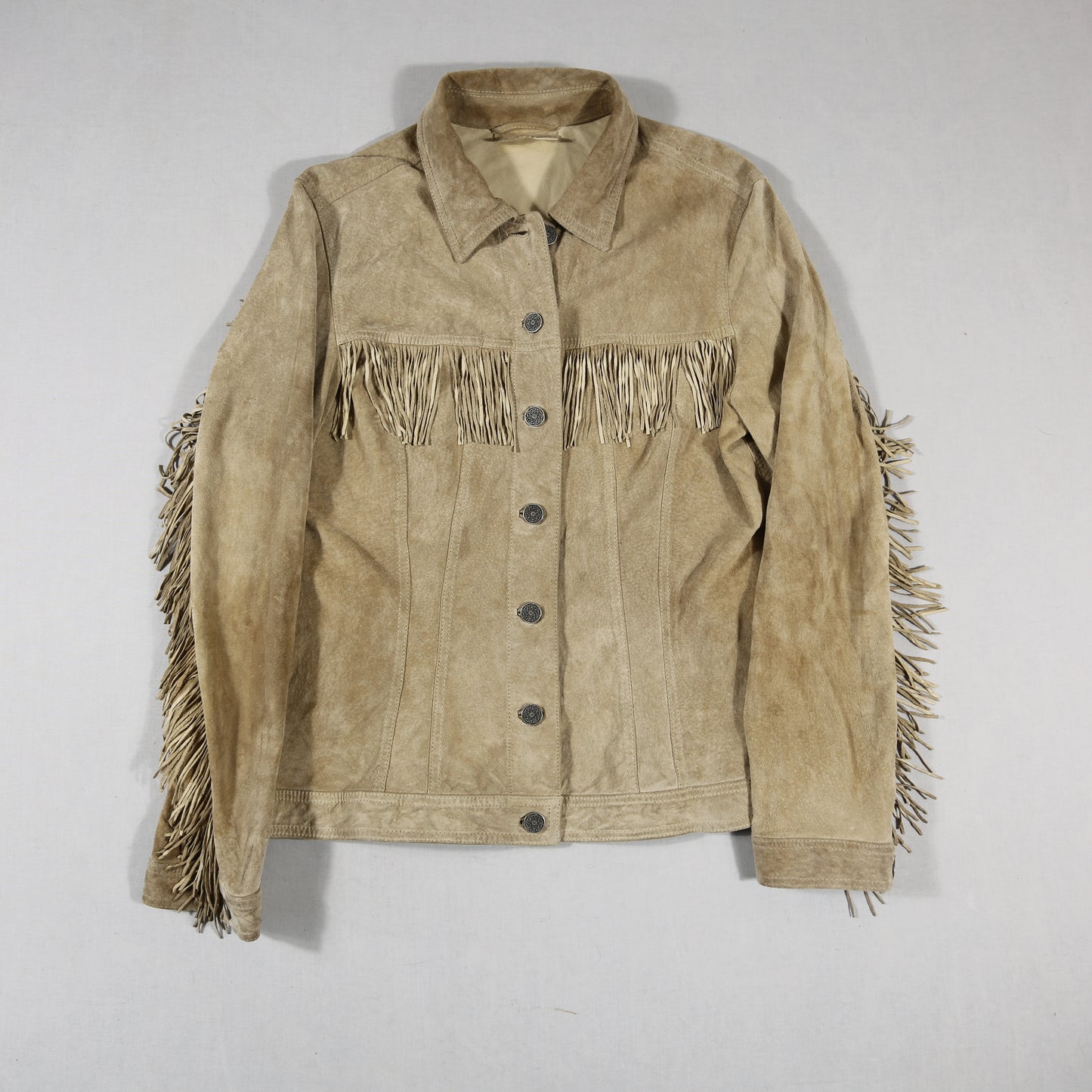 Women's Y2K Suede Fringe Trucker-style Jacket - S/M
