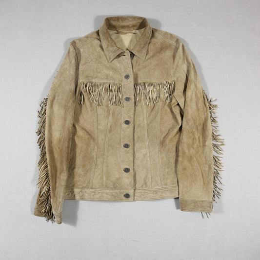 Women's Y2K Suede Fringe Trucker-style Jacket - S/M