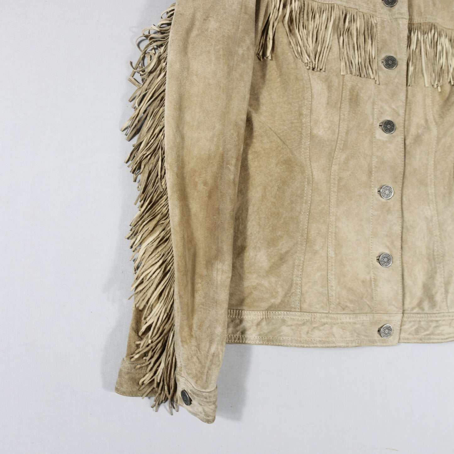Women's Y2K Suede Fringe Trucker-style Jacket - S/M