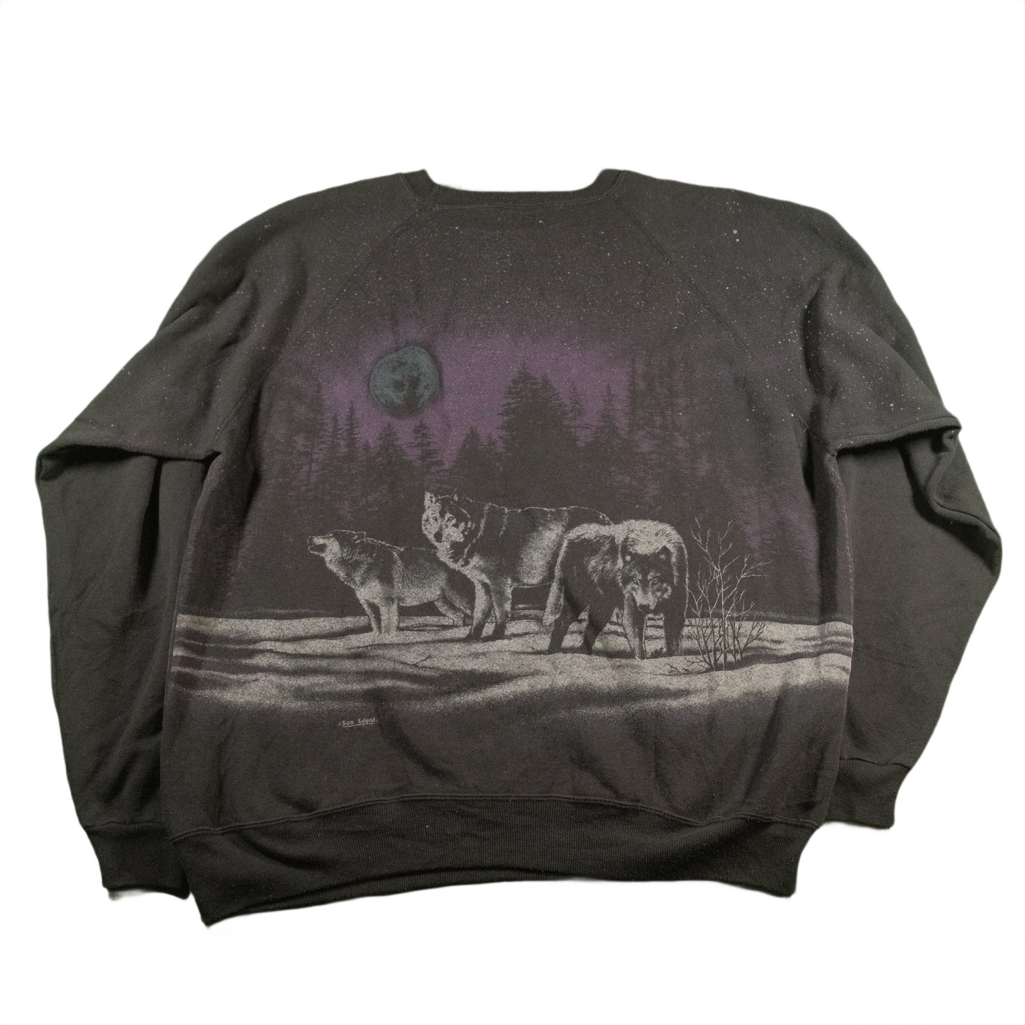 90's San Segal Wolf jumper front and back print - XXL