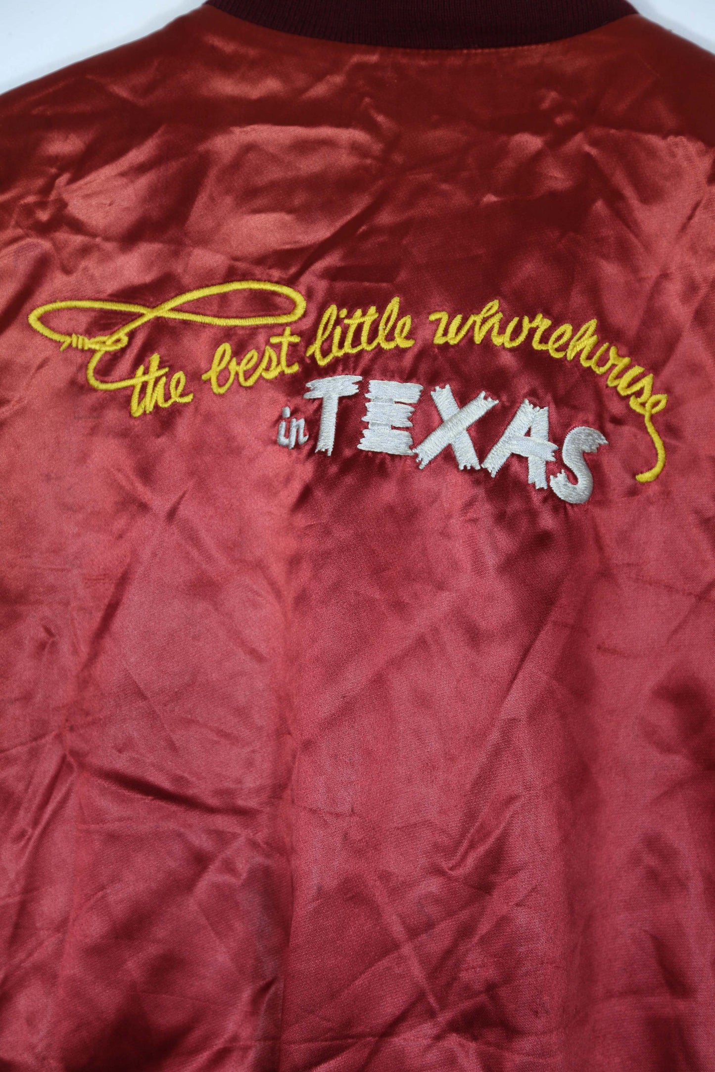 "The Best little Whorehouse in Texas" Red Satin Bomber - XL