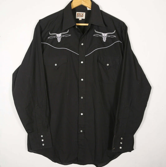 Ely Cattleman Black Embroidered Western Shirt - XL