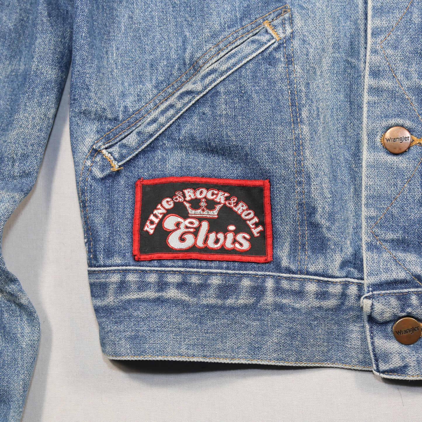 Wrangler "Little Shrimp" 1970's denim jacket with Patches/Embroidery - S