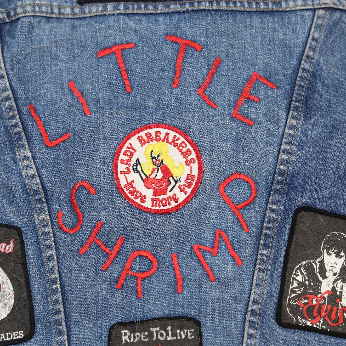 Wrangler "Little Shrimp" 1970's denim jacket with Patches/Embroidery - S