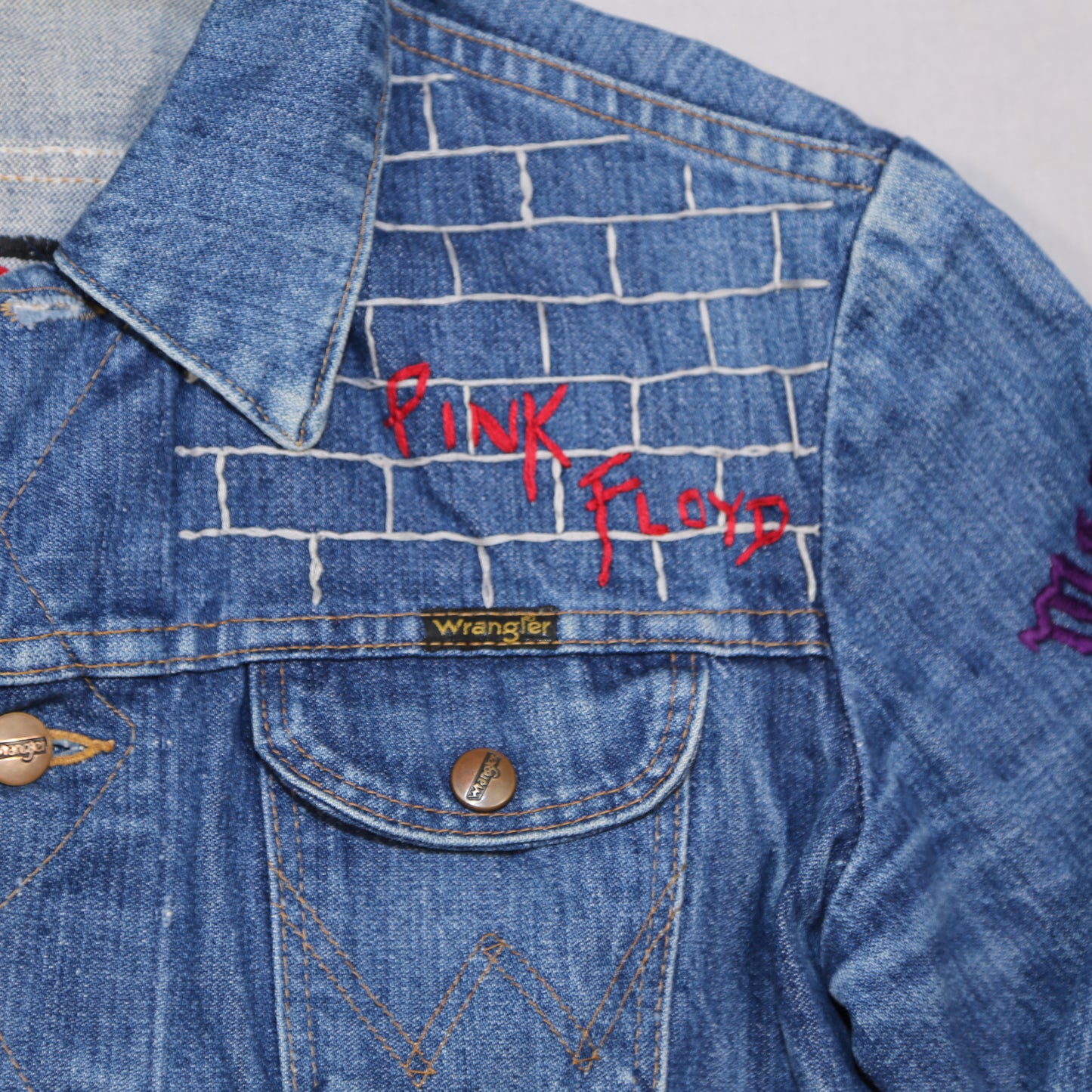 1970's Wrangler Denim  jacket with band Embroidery - XS/S