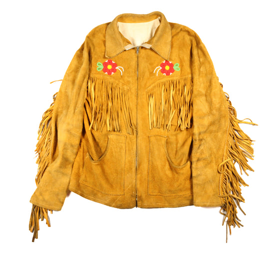 1950's Buckskin Fringe jacket with Chippewa Beadwork - M
