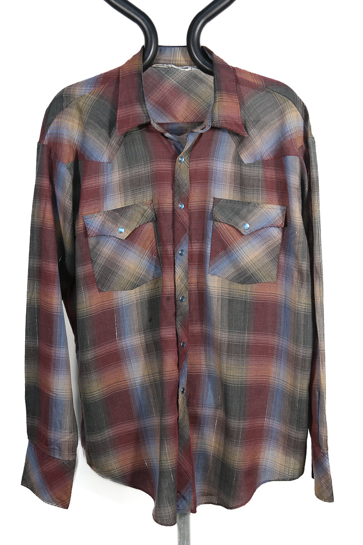 Campus Brown/Blue Silver Thread Plaid Western Shirt - XL