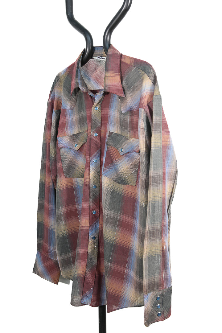 Campus Brown/Blue Silver Thread Plaid Western Shirt - XL