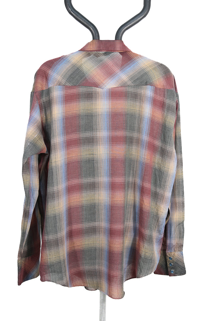 Campus Brown/Blue Silver Thread Plaid Western Shirt - XL