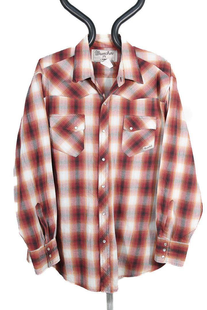 Red Plaid with Silver threading Wrangler Wrancher Western Cowboy Shirt - XXL