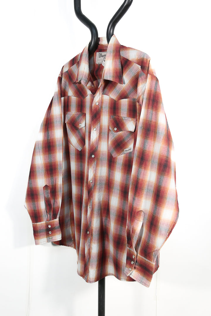 Red Plaid with Silver threading Wrangler Wrancher Western Cowboy Shirt - XXL