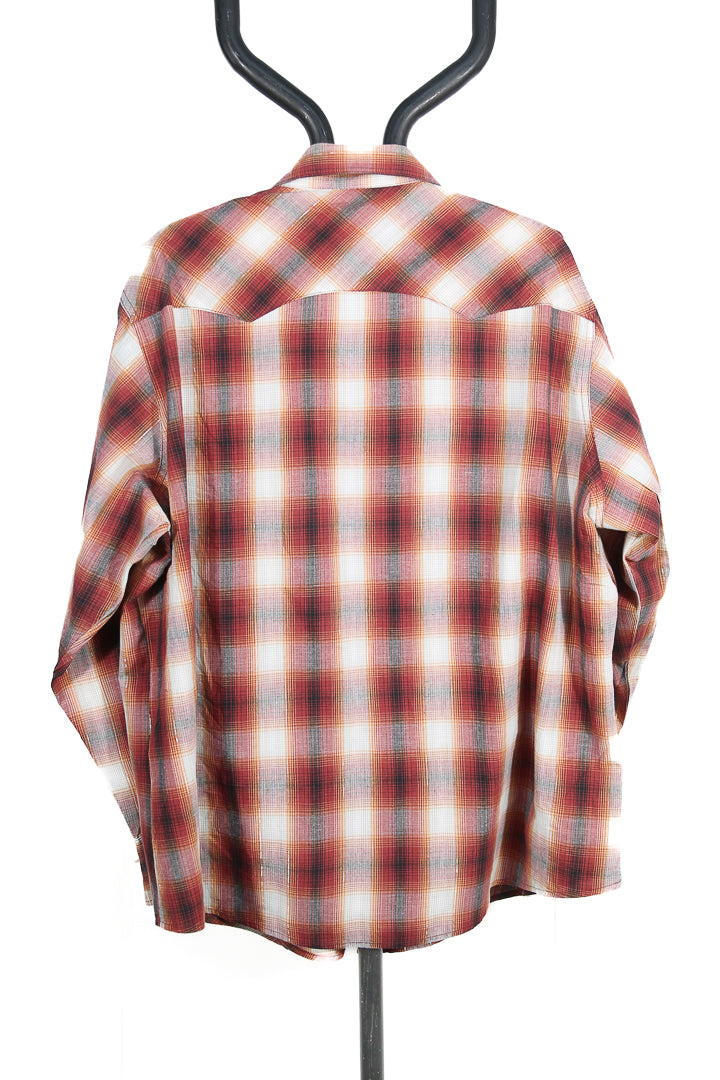 Red Plaid with Silver threading Wrangler Wrancher Western Cowboy Shirt - XXL