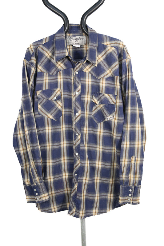 Blue Plaid Wrangler Wrancher Western Cowboy Shirt - XXL