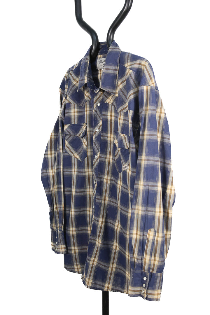 Blue Plaid Wrangler Wrancher Western Cowboy Shirt - XXL