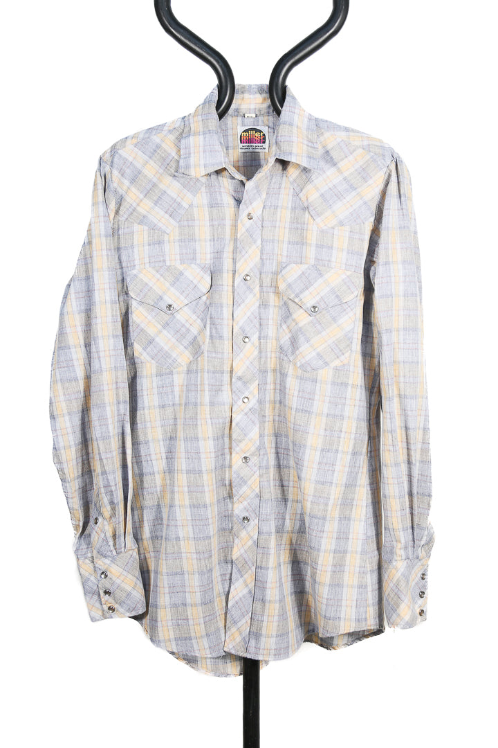 Made in USA Grey Plaid Miller Western Shirt - M