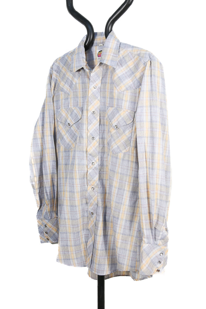 Made in USA Grey Plaid Miller Western Shirt - M