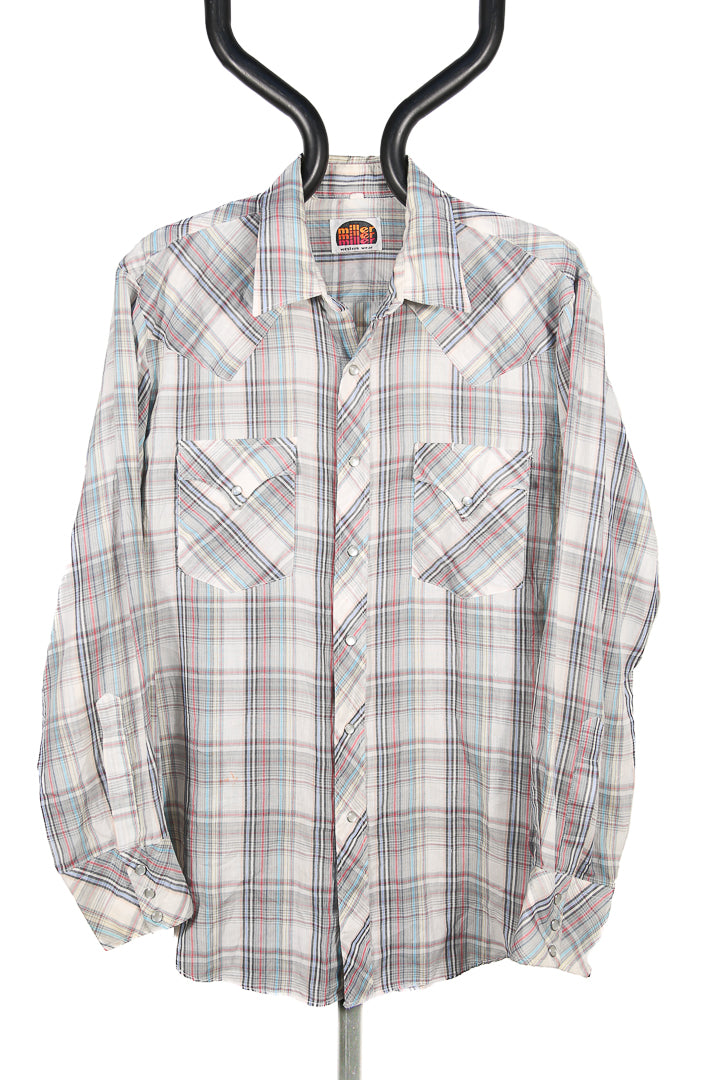 Made in USA Light Grey Plaid Miller Western Shirt - L/XL