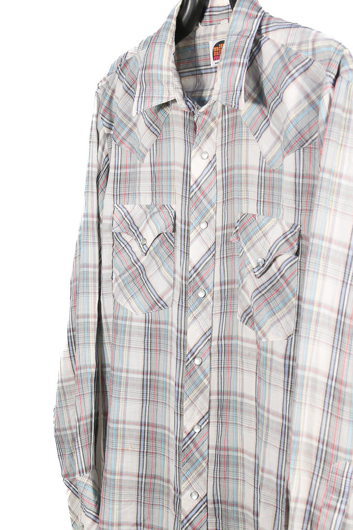 Made in USA Light Grey Plaid Miller Western Shirt - L/XL