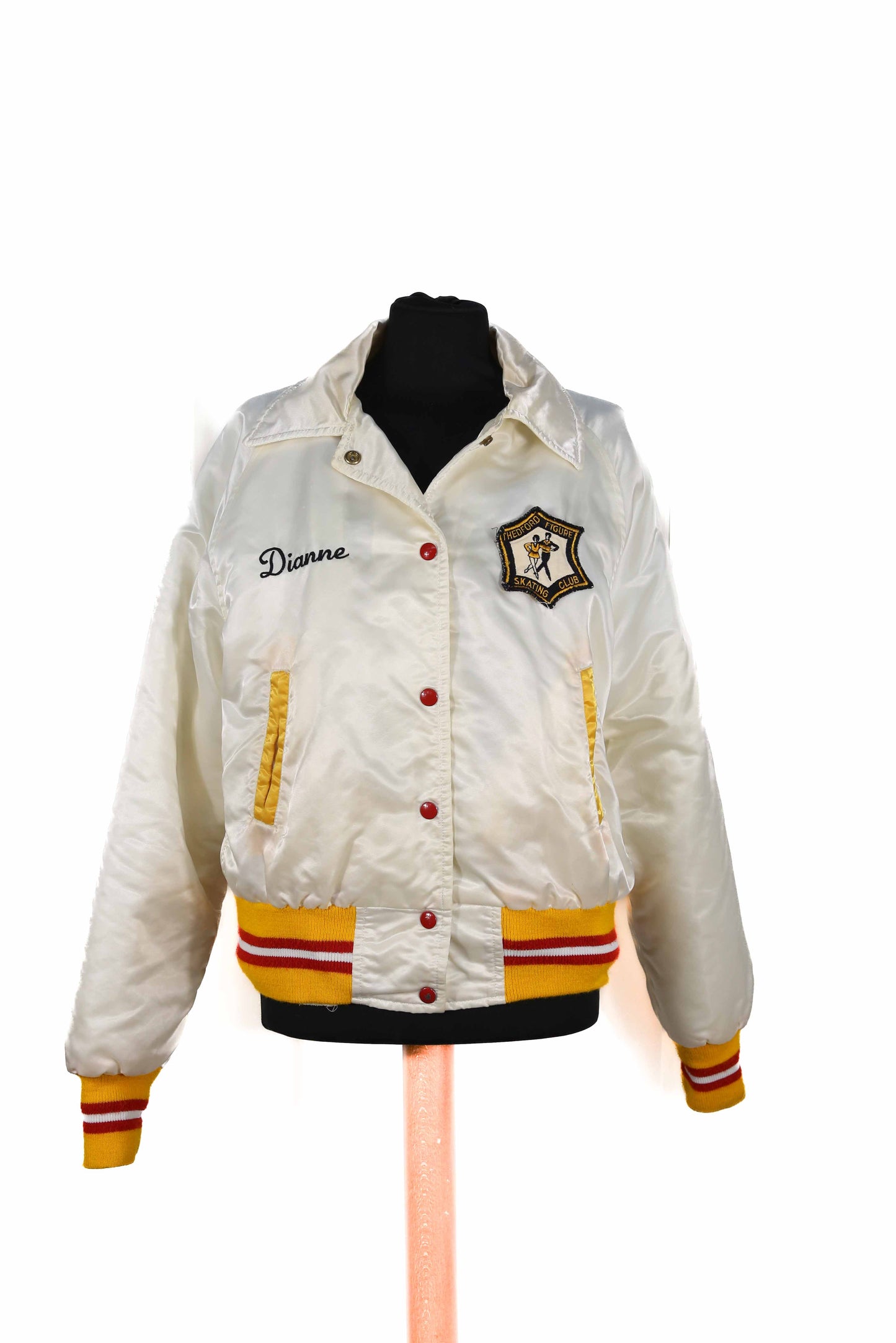 Ladies "Dianne" Figure Skating White Nylon Varsity Bomber - M