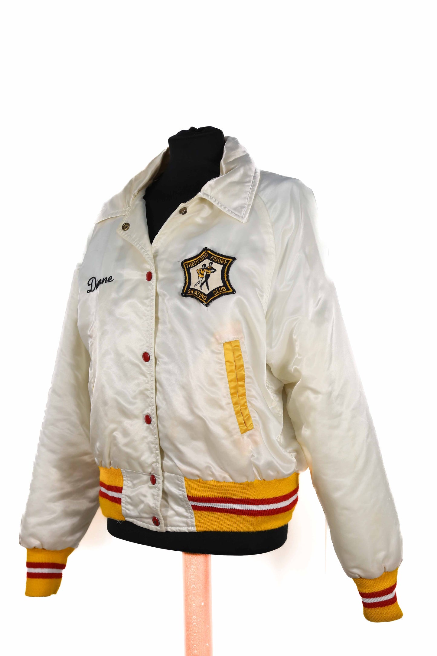 Ladies "Dianne" Figure Skating White Nylon Varsity Bomber - M