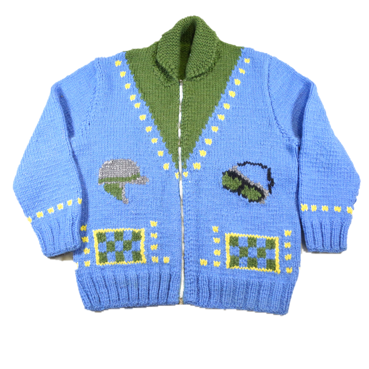 1950's Mary Maxim Moped themed Cowichan wool sweater - M