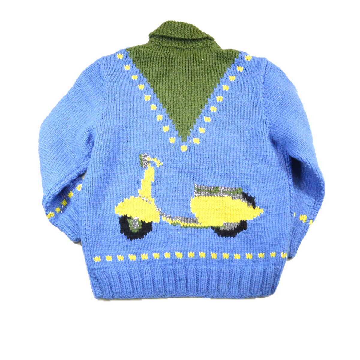 1950's Mary Maxim Moped themed Cowichan wool sweater - M