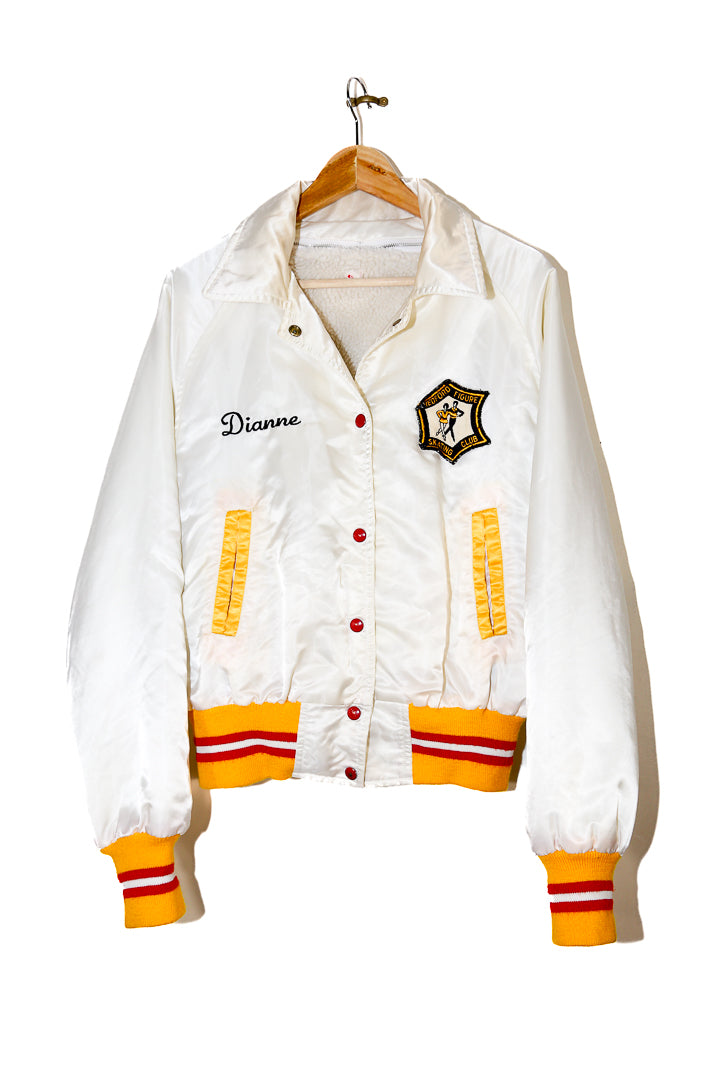 Ladies "Dianne" Figure Skating White Nylon Varsity Bomber - M