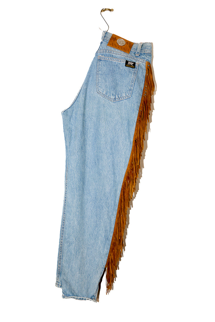 1990s Santana Suede Fringed Mom Jeans - M/10/12