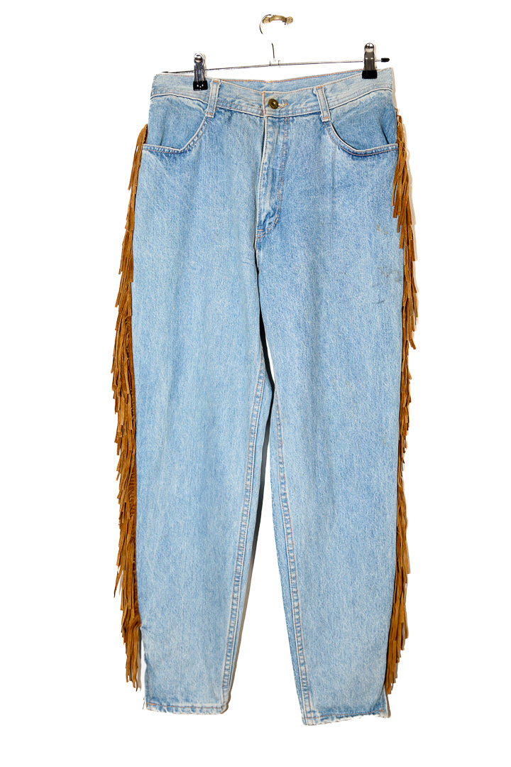 1990s Santana Suede Fringed Mom Jeans - M/10/12