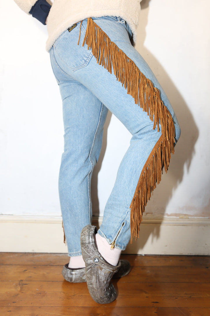 1990s Santana Suede Fringed Mom Jeans - M/10/12