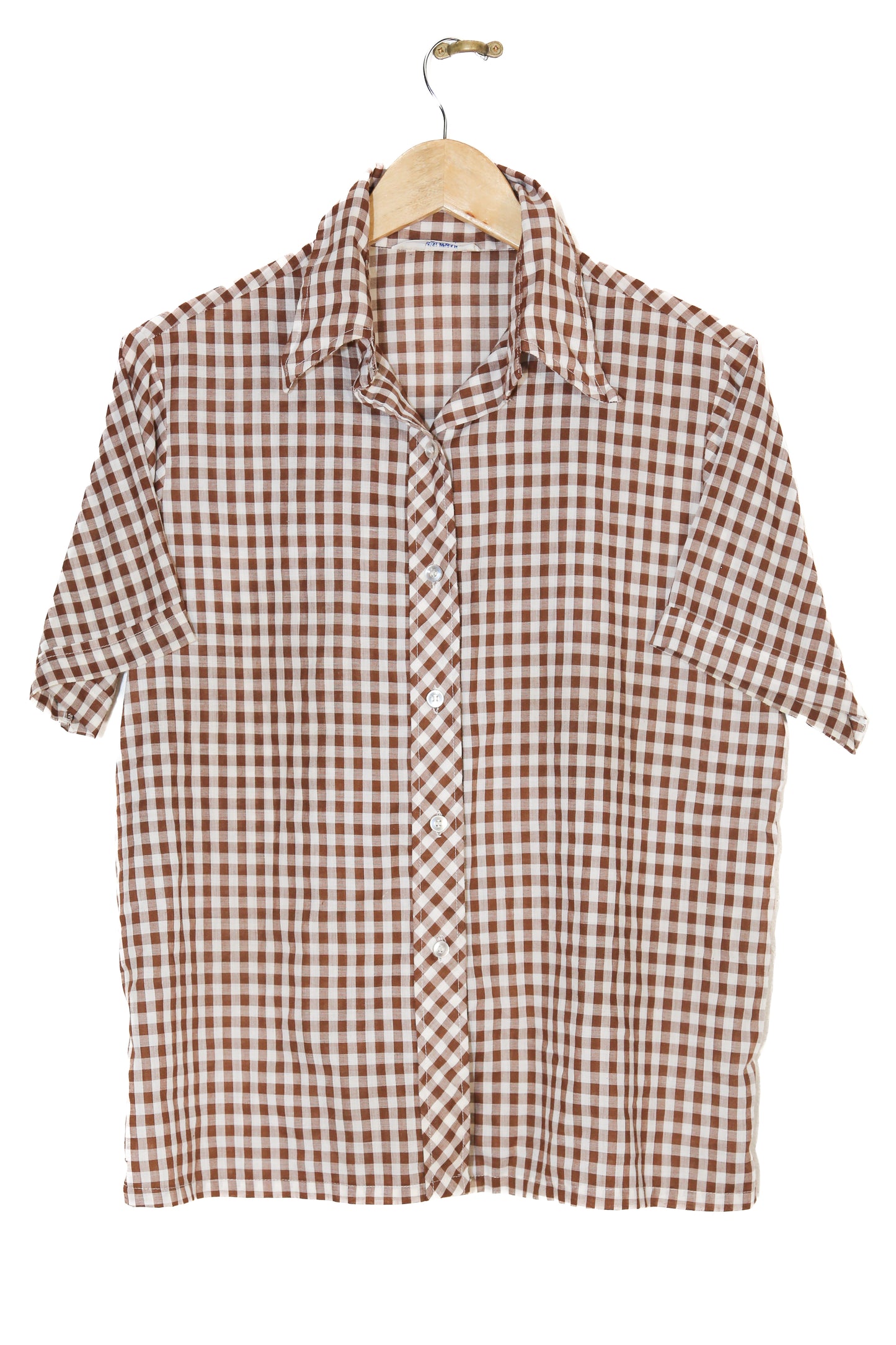 1970s Brown Gingham Sears Short Sleeved Shirt - M