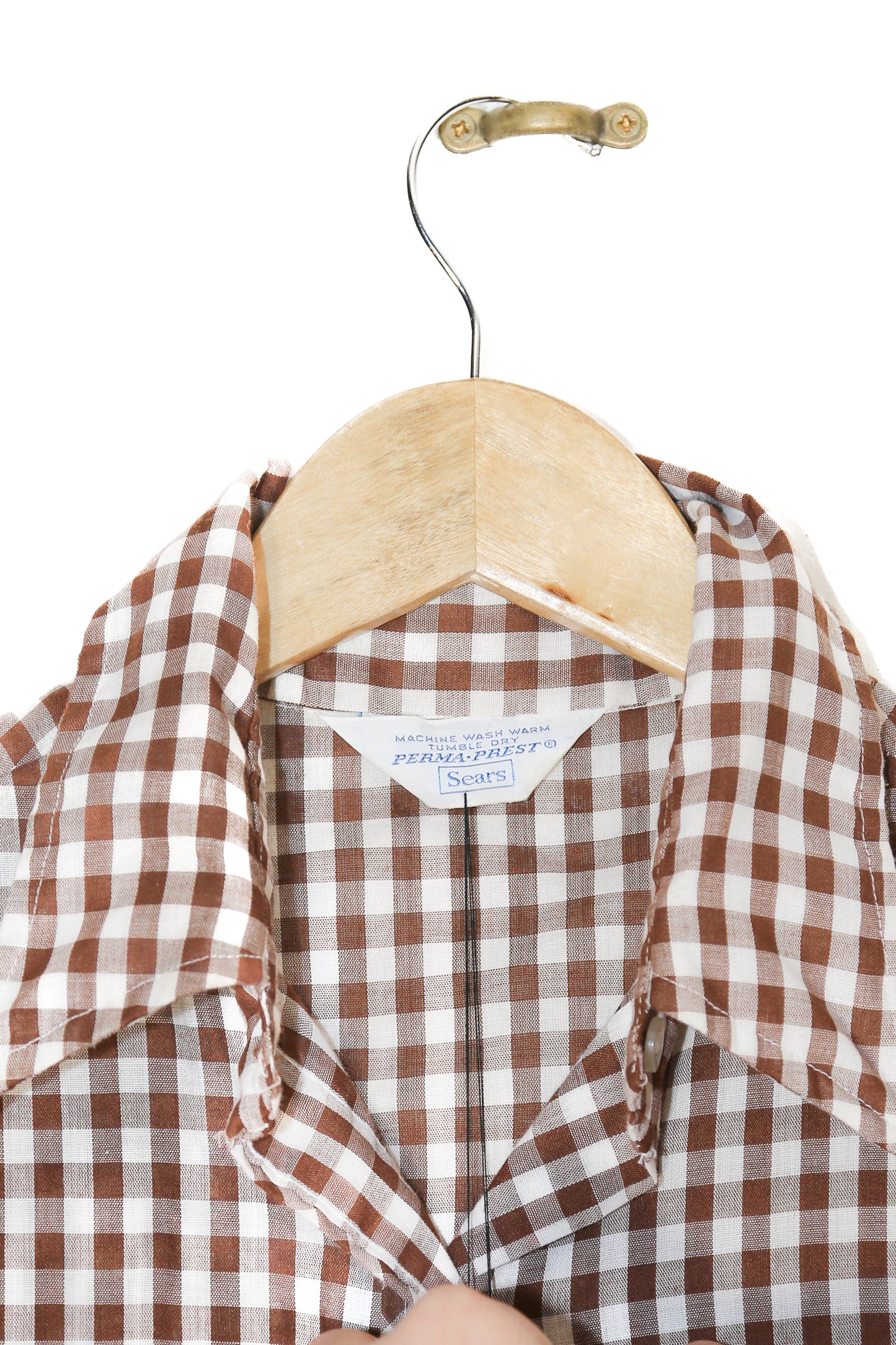 1970s Brown Gingham Sears Short Sleeved Shirt - M