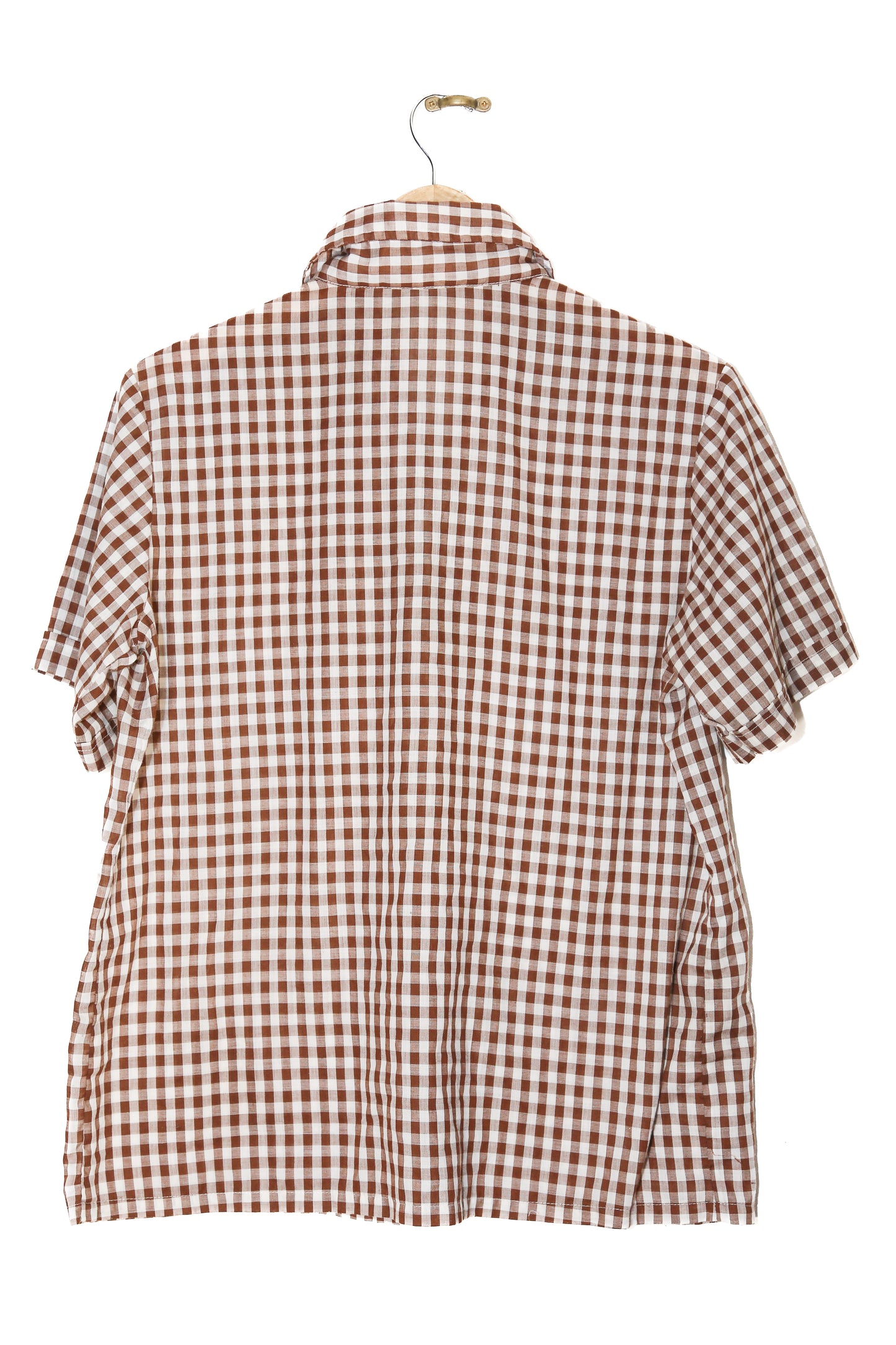 1970s Brown Gingham Sears Short Sleeved Shirt - M