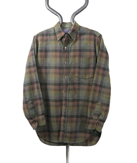 1960s Made in USA Pendleton Green Plaid 100% Virgin Wool Fireside Shirt - S