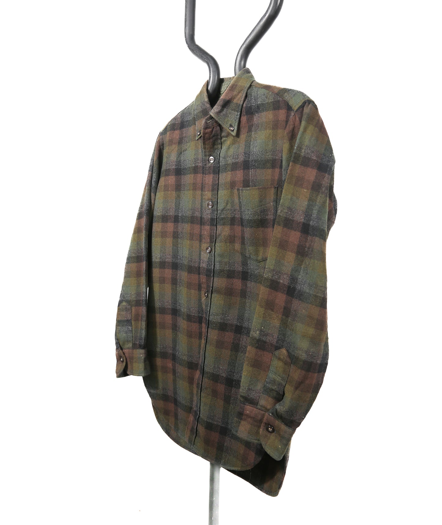 1960s Made in USA Pendleton Green Plaid 100% Virgin Wool Fireside Shirt - S