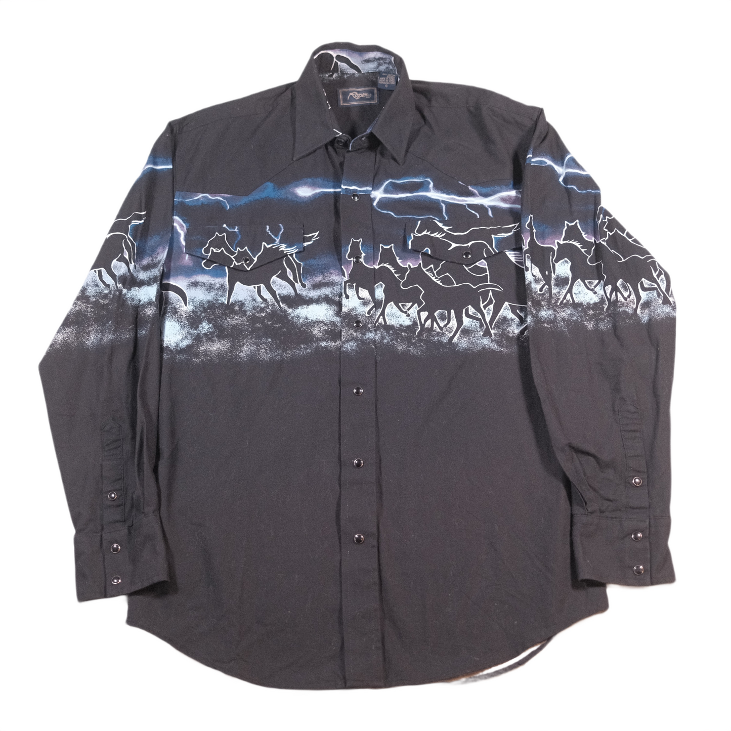 Roper Black Horse Print Western Shirt - M