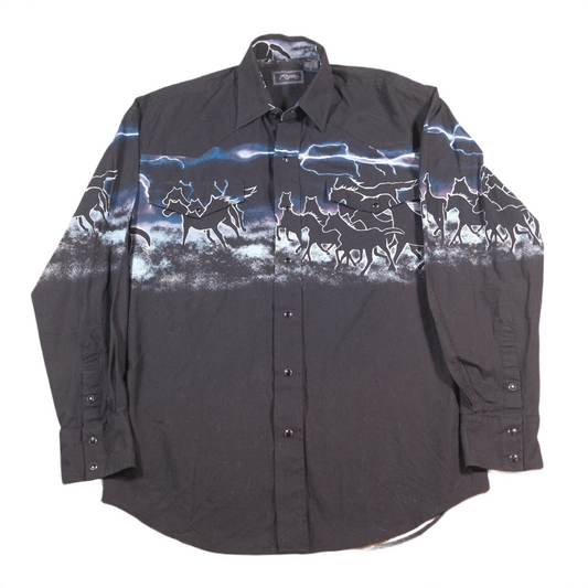 Roper Black Horse Print Western Shirt - M