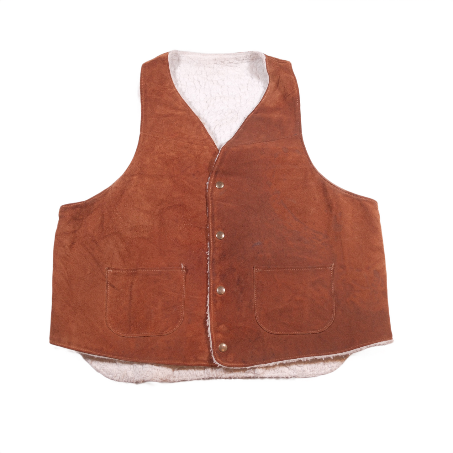 1970s Suede Sherpa Western Vest - M
