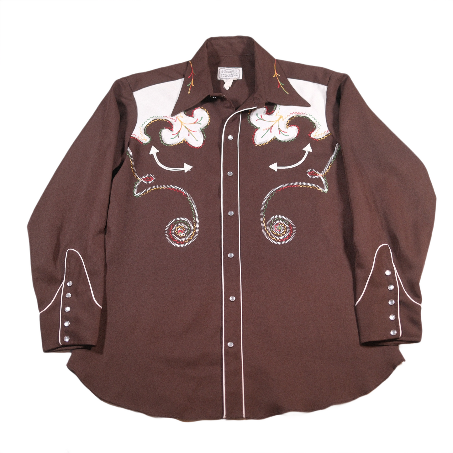 1970's Brown HbarC Polyester embroidered Western Shirt - XL