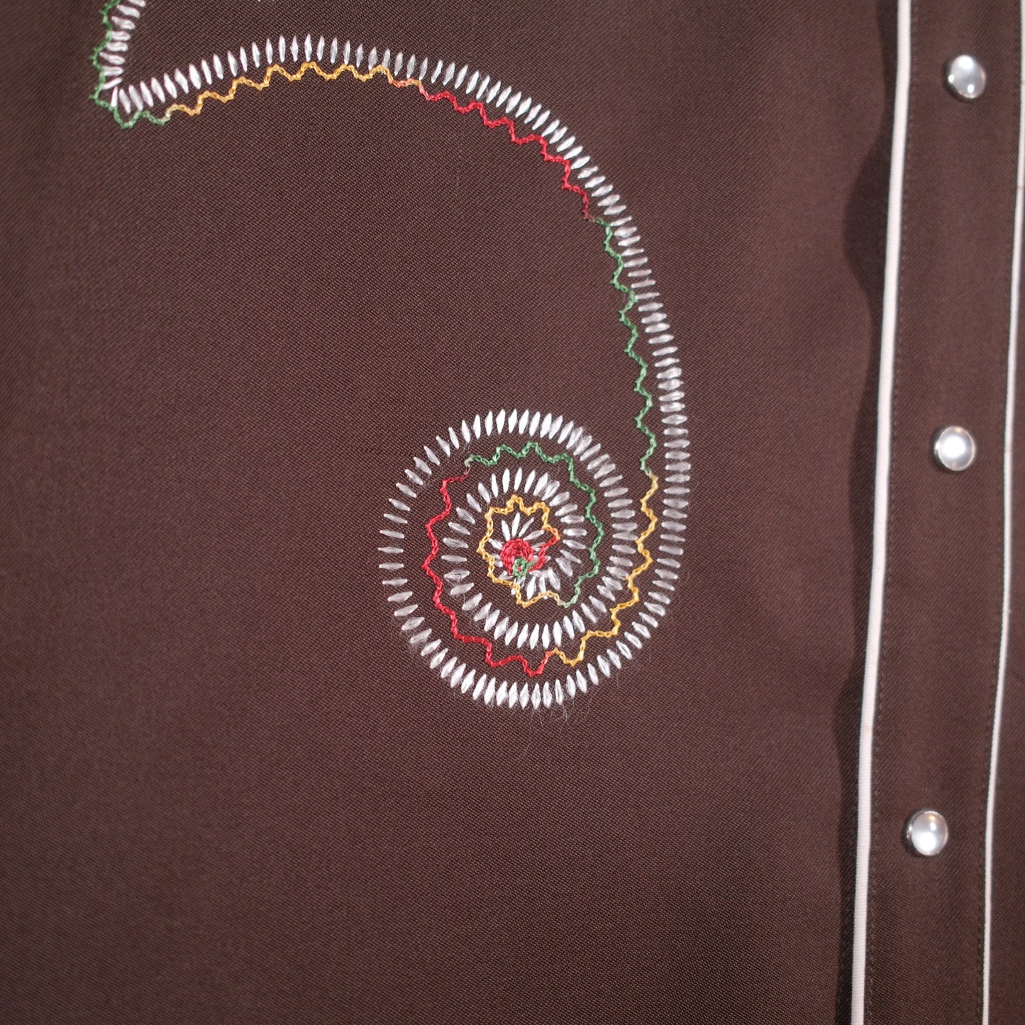 1970's Brown HbarC Polyester embroidered Western Shirt - XL