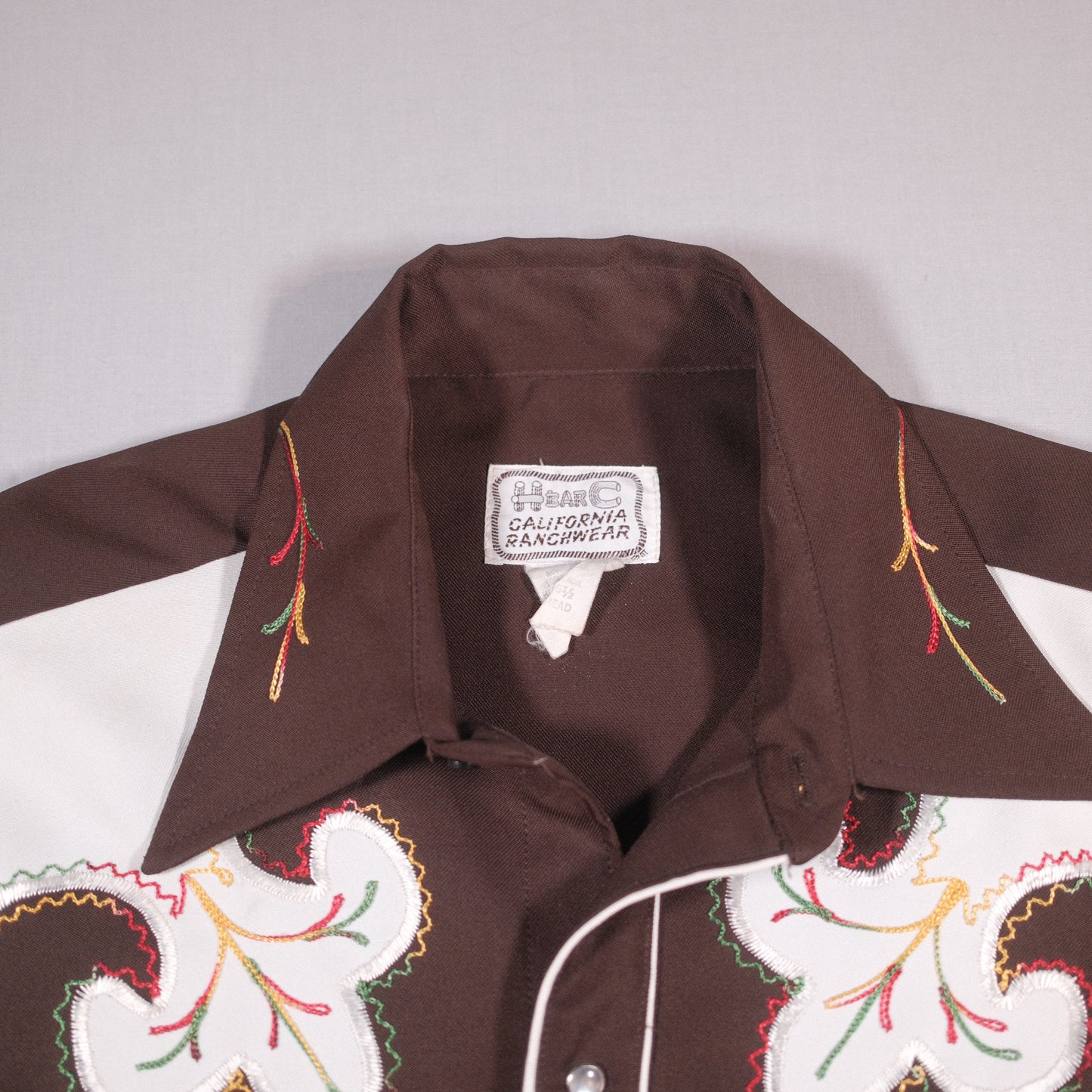 1970's Brown HbarC Polyester embroidered Western Shirt - XL
