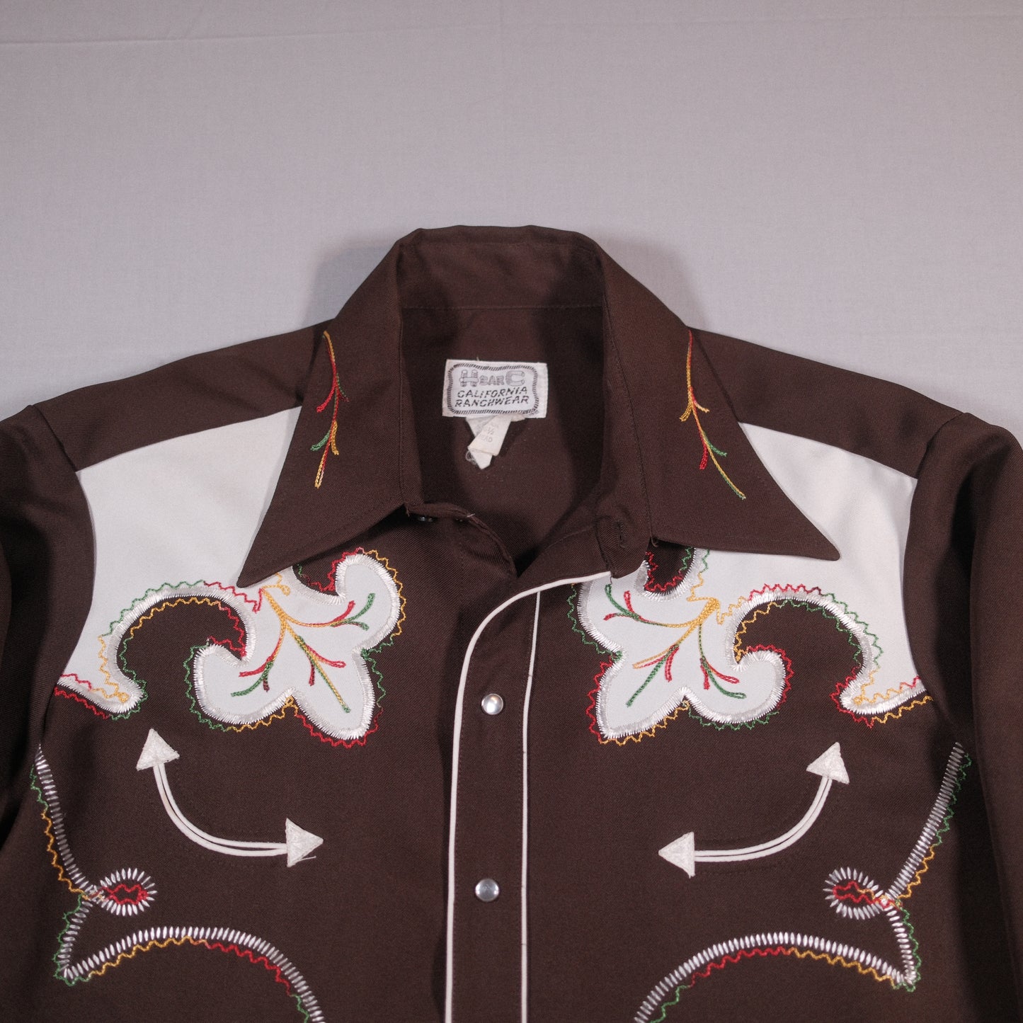 1970's Brown HbarC Polyester embroidered Western Shirt - XL
