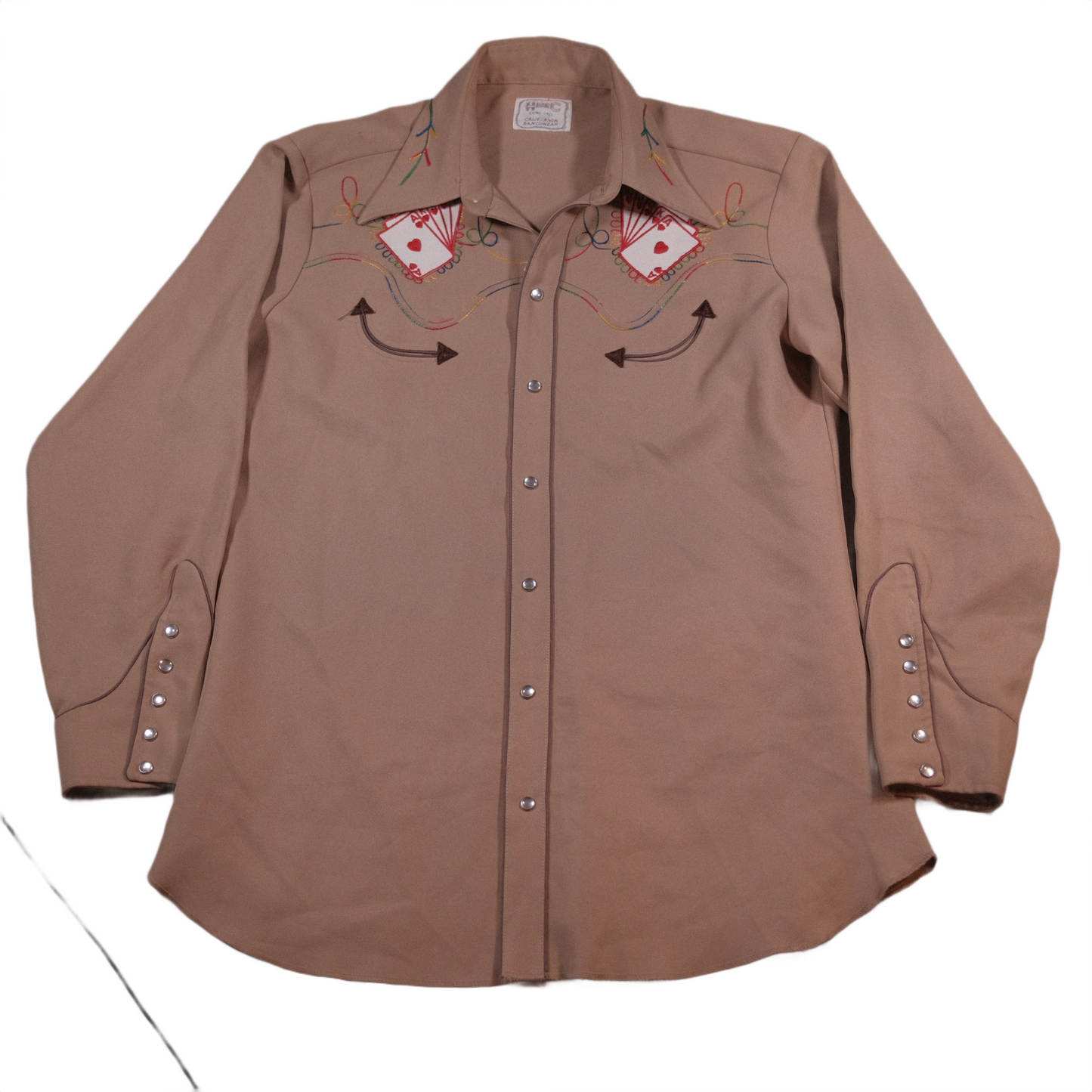 1970's Brown HbarC Polyester Royal Flush embroidered Western Shirt - L/XL