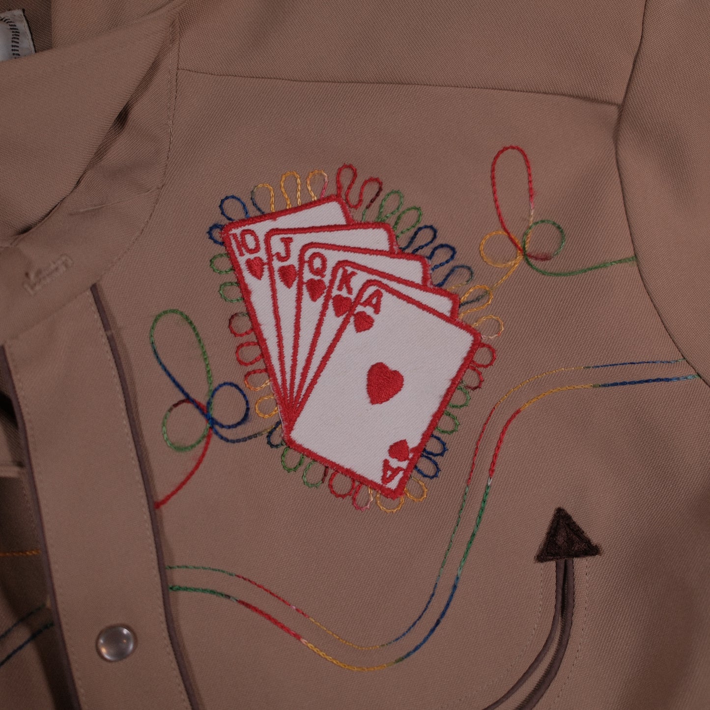 1970's Brown HbarC Polyester Royal Flush embroidered Western Shirt - L/XL