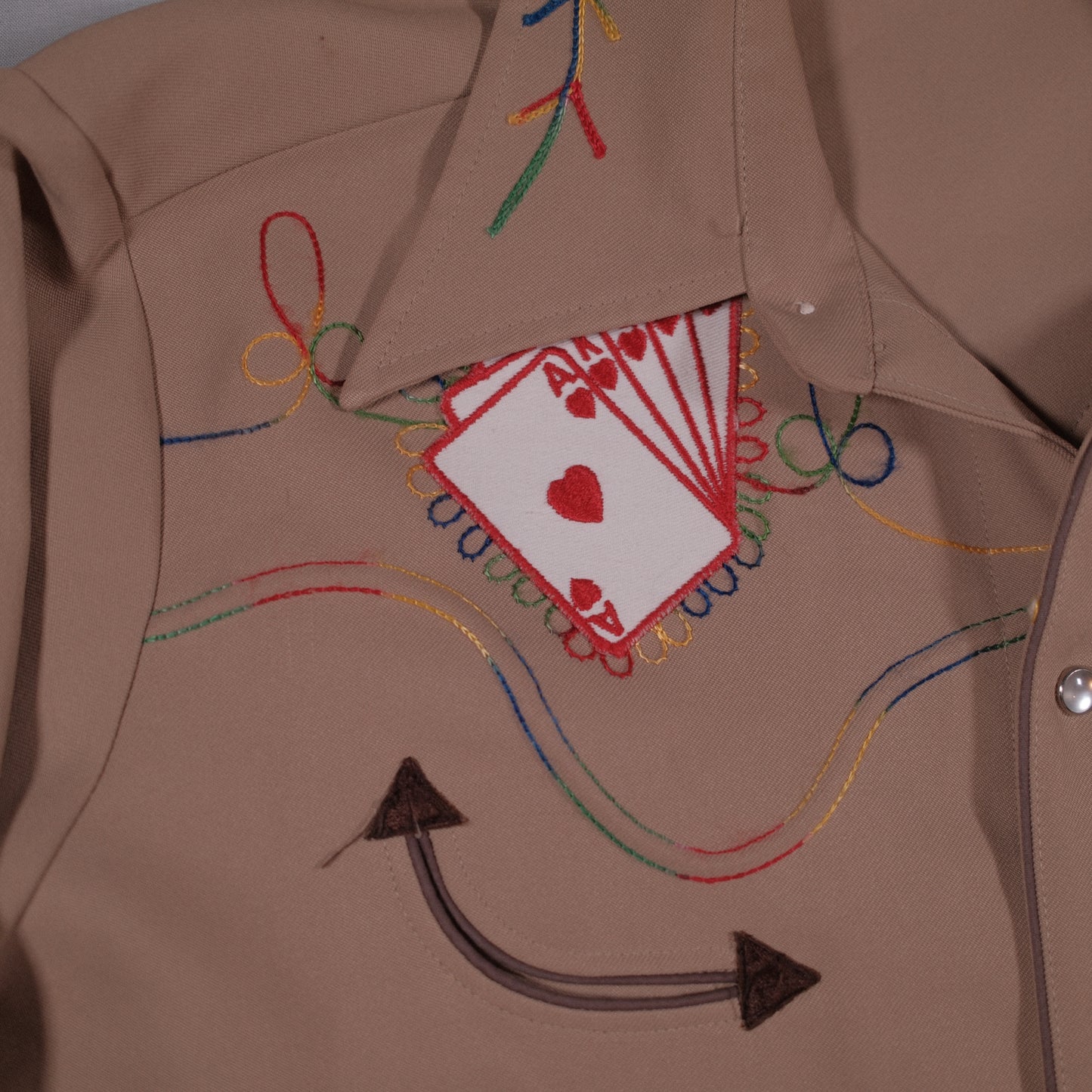 1970's Brown HbarC Polyester Royal Flush embroidered Western Shirt - L/XL