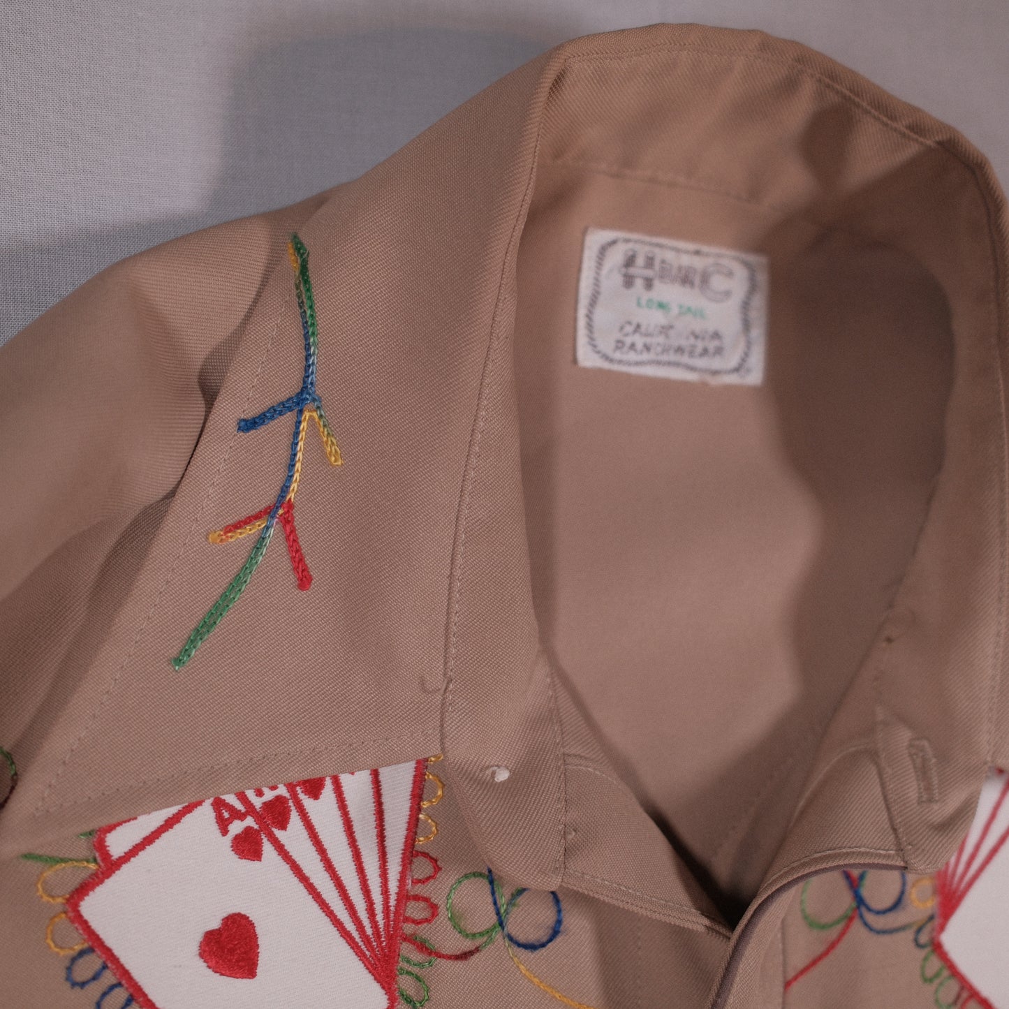 1970's Brown HbarC Polyester Royal Flush embroidered Western Shirt - L/XL