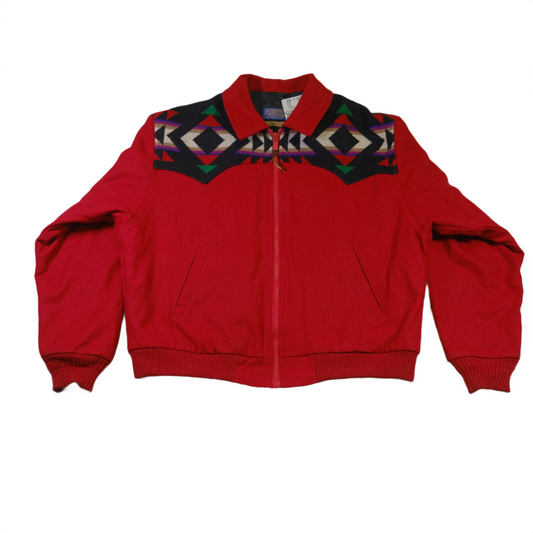 Red Pendelton 'High Grade Western Wear' Wool Bomber Jacket - L/XL