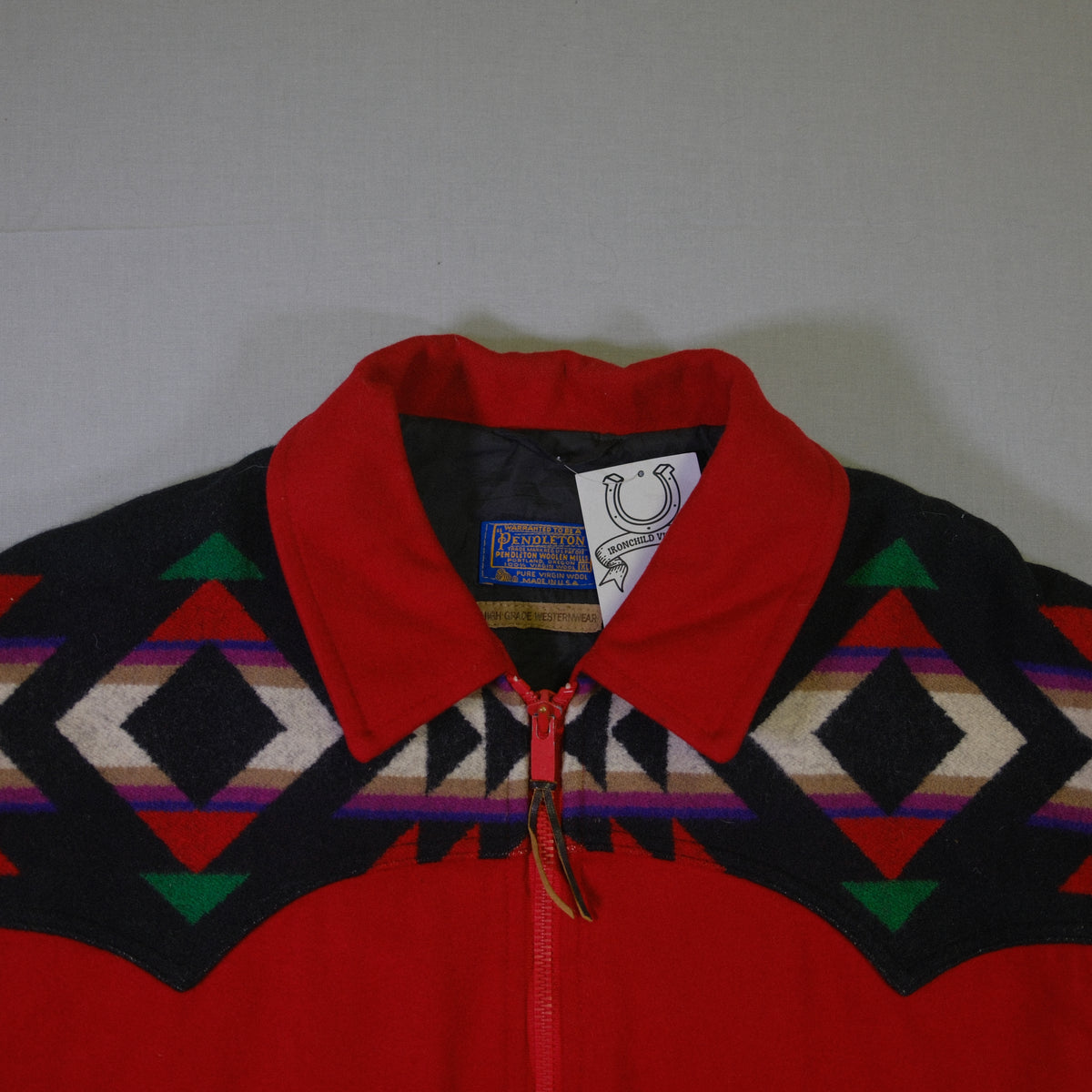 Red Pendelton 'High Grade Western Wear' Wool Bomber Jacket - L/XL